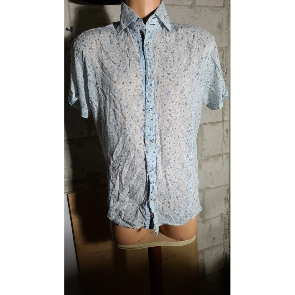 BESPOKE Mens Paisley Navy Blue Button Up Dress Shirt Size Medium @15 fitted